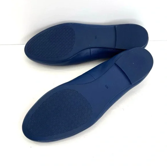 Tory Burch Women’s Benton blue leather ballet flats oversized golden logo - Picture 7 of 8